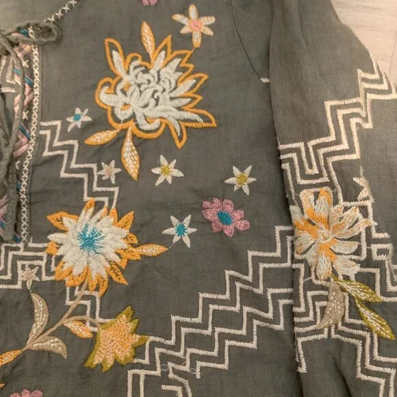 Johnny Was Embroidered Olive Green Tunic Top - Size S - Picture 5 of 8